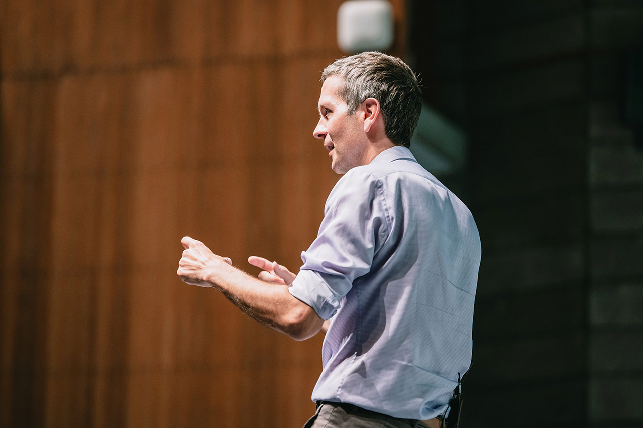 Frederic Laloux giving his keynote speech