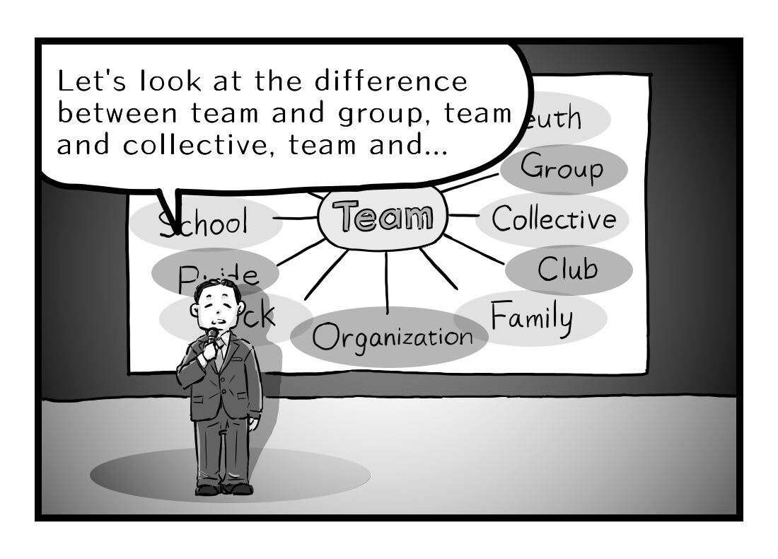 Dan begins to explain the difference between Teamwork and each of its synonyms