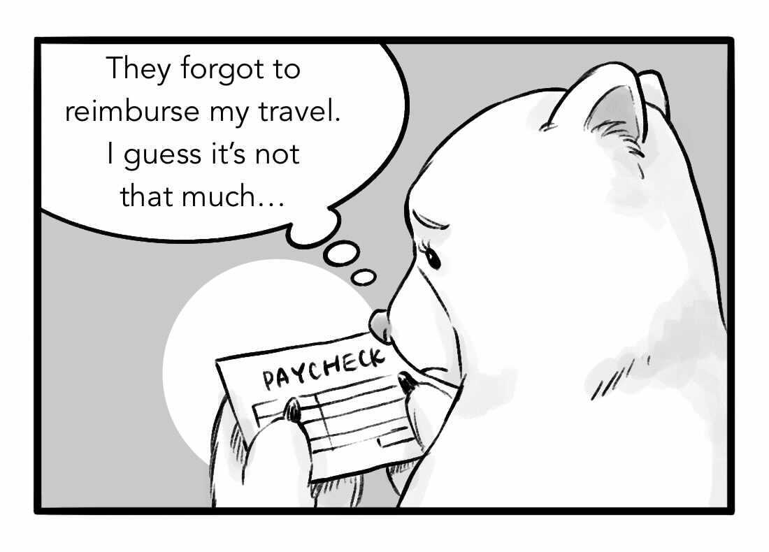 Paula bear looks at her non-reimbursed travel expenses