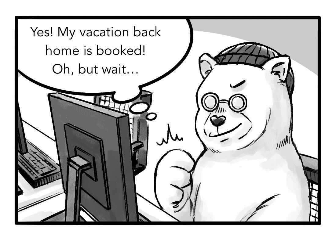 Alex books a vacation